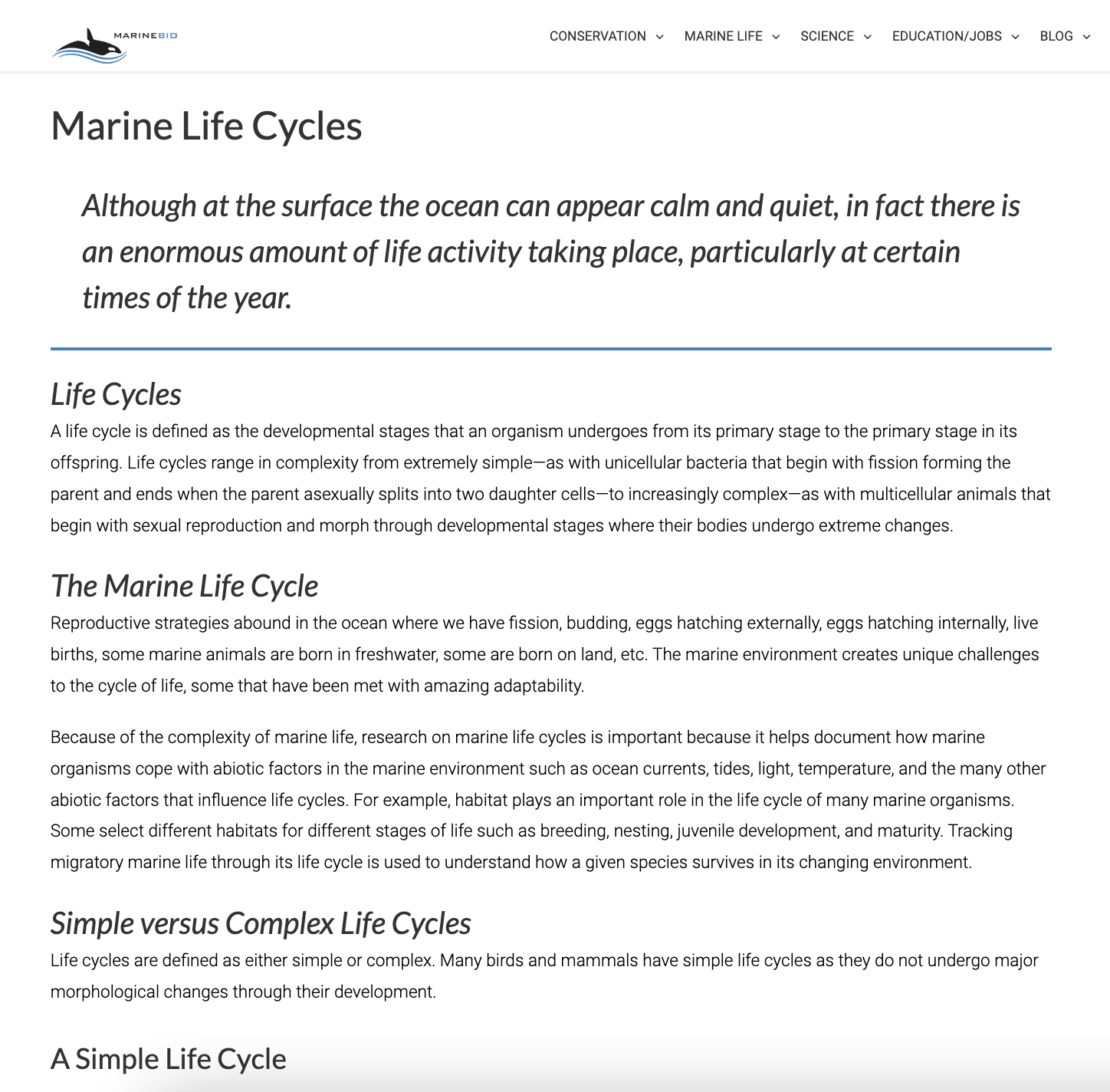 Marine Life Cycles