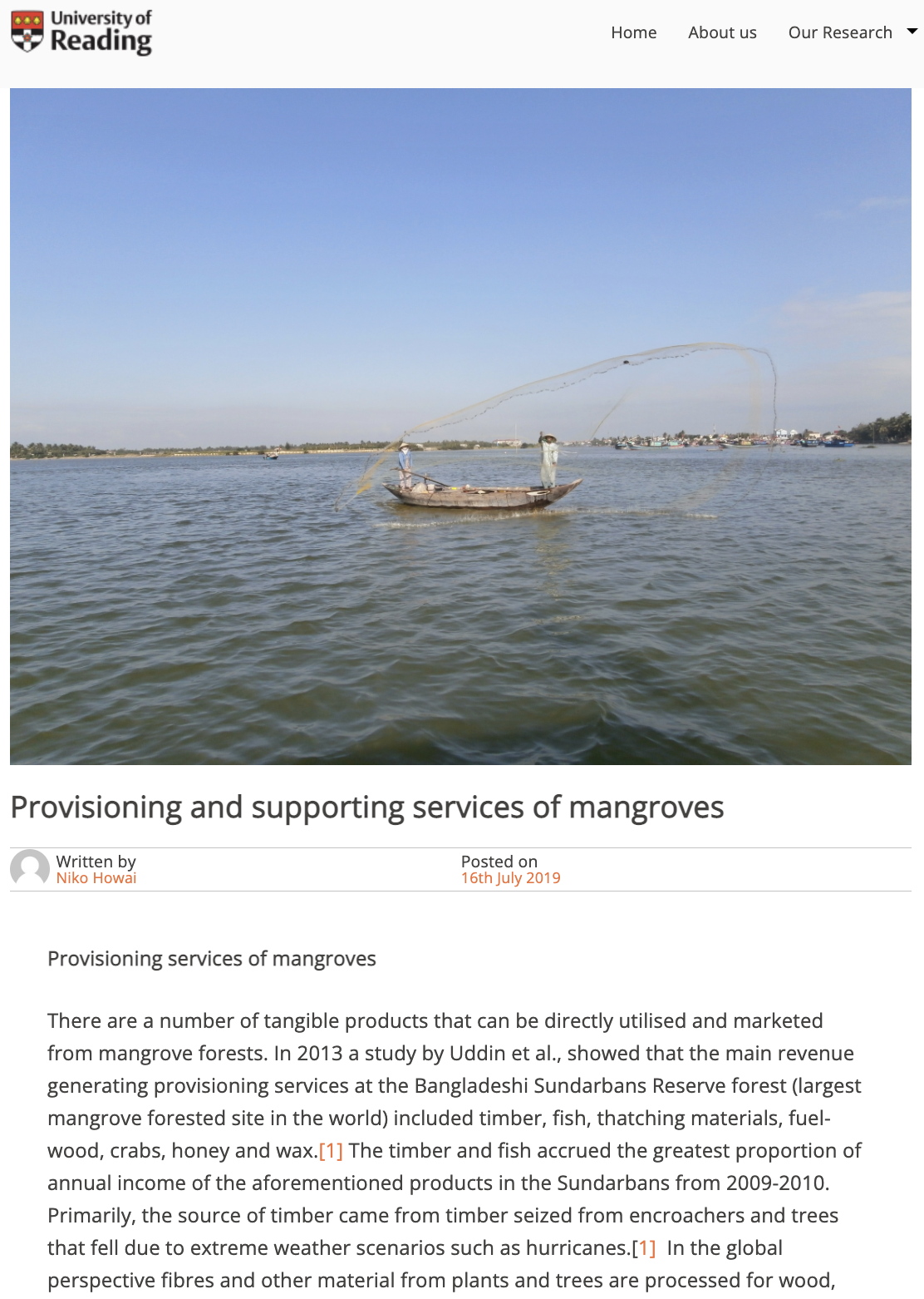 Provisioning and Supporting Services of Mangroves
