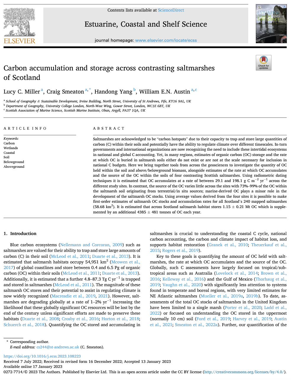 Carbon Accumulation and Storage Across Contrasting Saltmarshes of Scotland