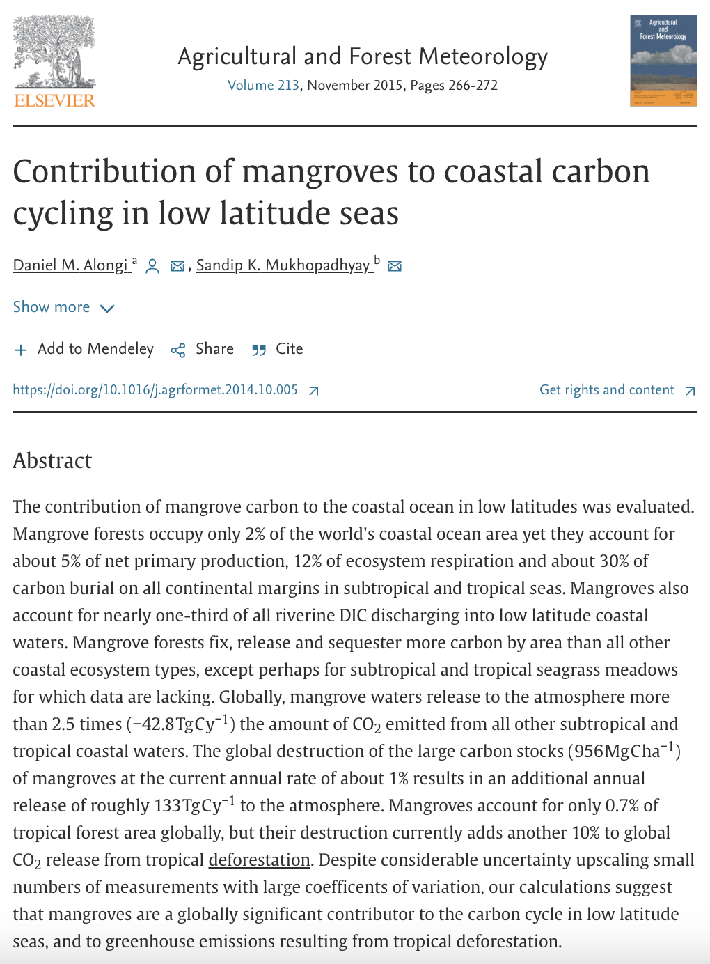 Contribution of Mangroves to Coastal Carbon Cycling in Low Latitude Seas