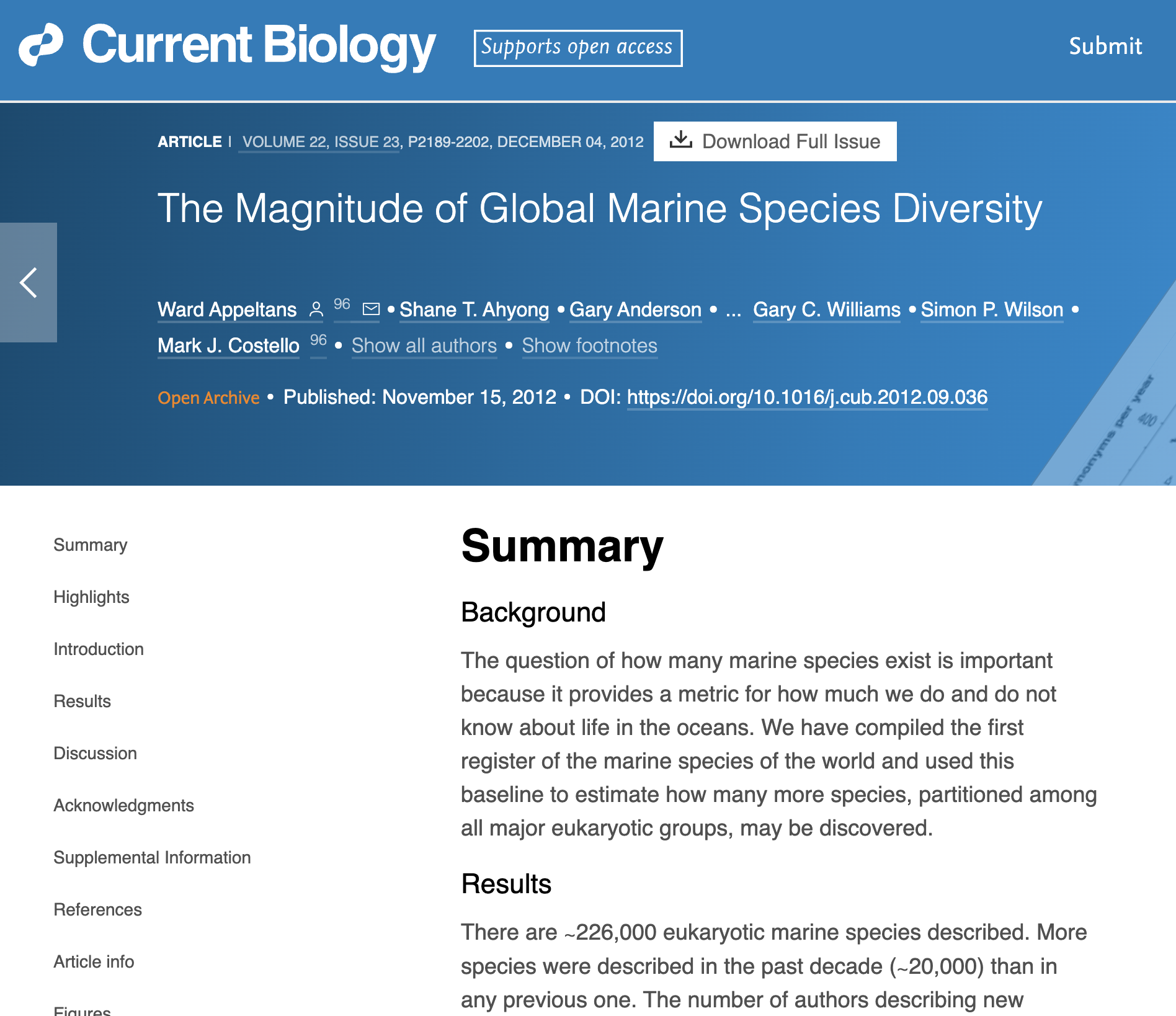 The Magnitude of Global Marine Species Diversity