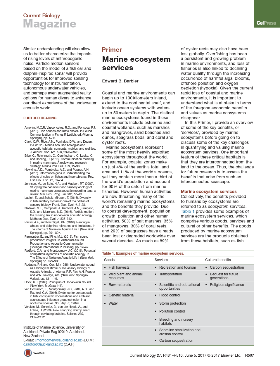 Marine Ecosystem Services