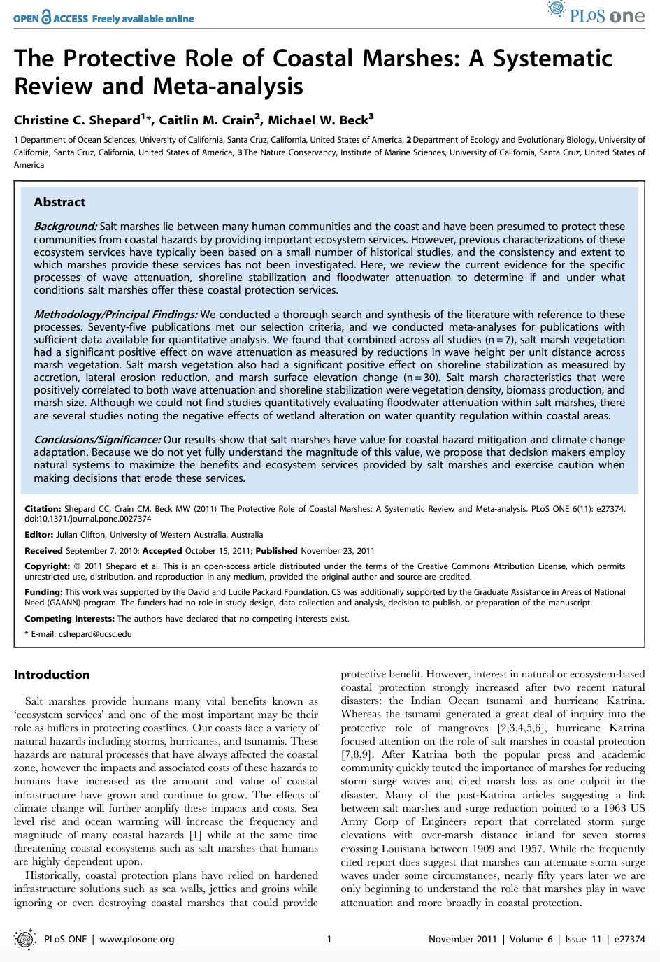 The Protective Role of Coastal Marshes: A Systematic Review and Meta-analysis
